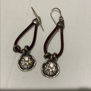 Brown leather and sterling silver earrings